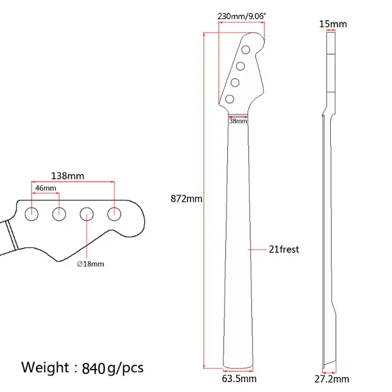 

Bass Guitar Neck for FD 4 String 21 Fret Right Hand Maple Rosewood