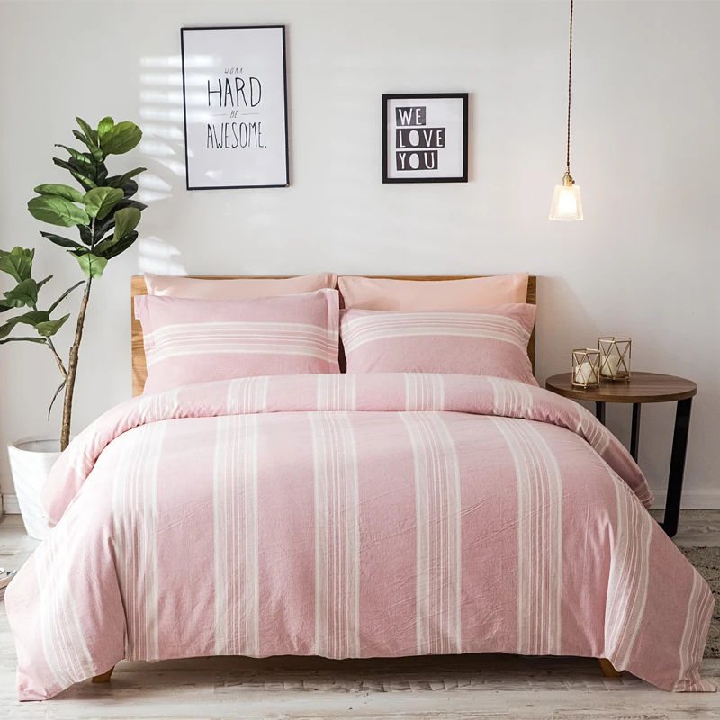 PHF Washed Cotton Pink Duvet Cover Set Yarn Dyed Queen King Comforter Nordic Colorful Bedding Decorations For Home | Дом и сад