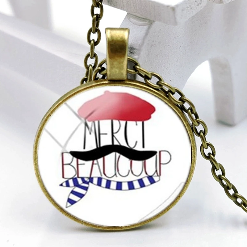 

2020gothic New Merci Beaucoup Necklace Glass Convex Personality Pendant Necklace Gift wholesale gothic