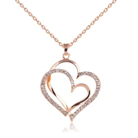 european and american elegant and delicate beauty fashion double love diamond gold plated alloy necklace simple personality m6