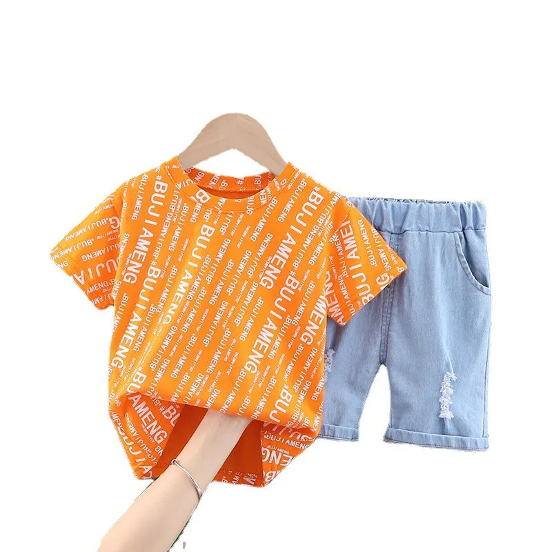 

Модная одежда для малышей, спортивная одежда, летняя детская футболка с короткими рукавами одежда из хлопка детская одежда с буквенным прин...