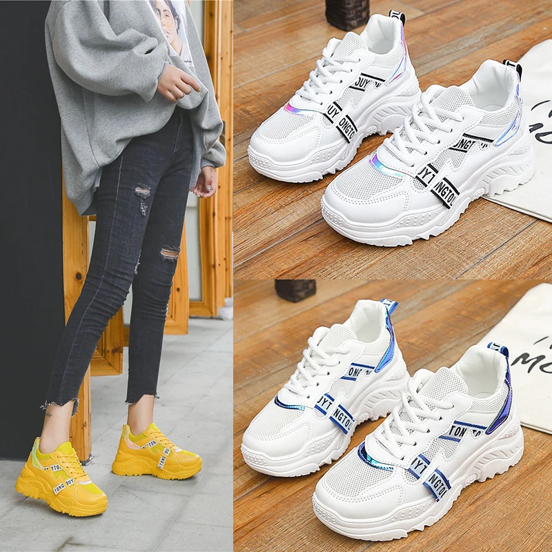 

Origin Sneaker Pure Comfortable Lining Platform Strong Heel Sports Ltters Laceup Belt 41Size European Popular Female Shoes