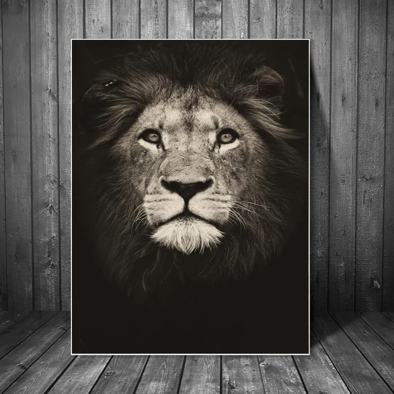 

Canvas Painting African Lion Black White Home Decor Posters and Prints Wall on Wall Art Wild Animal Real Picture for Living Room