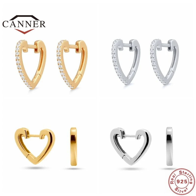 

CANNER Heart-shaped Huggie Earring 925 Sterling Silver Hoop Earrings for Women Circle Round Piercing Earings Jewelry Pendientes