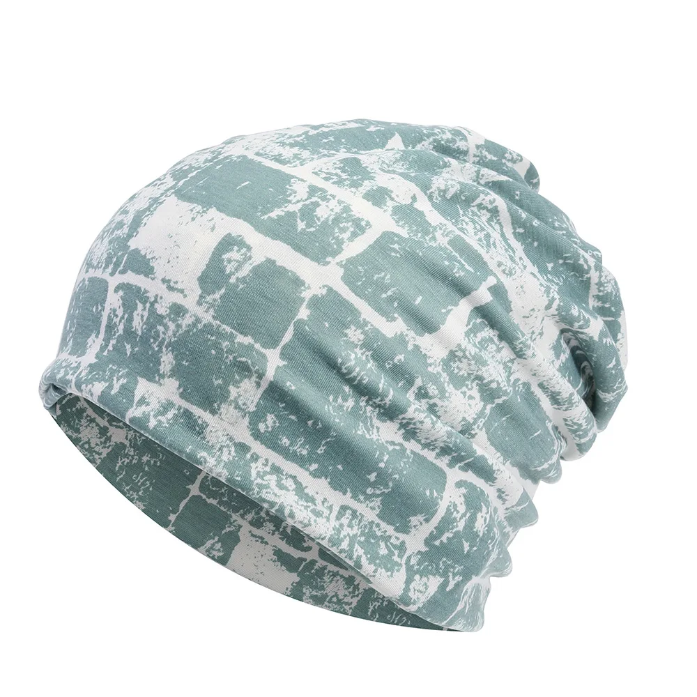 CAMOLAND Осенняя мужская повседневная шапка бини модная печатная Snap Slouch Skullies Bonnet легкая тонкая шапка для женщин - Цвет: Green