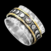 fashion two tone inlaid minimalist round moonstone metal finger ring for men male bussiness style party fashion jewelry