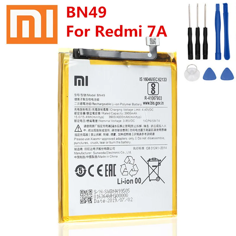 Оригинальный аккумулятор Xiao Mi BN49 для Xiaomi Redmi 7A, настоящая замена телефона 4000 мАч с бесплатными инструментами.