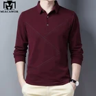 Рубашка-поло мужская с длинным рукавом, плотная теплая приталенная, винно-красная, T967