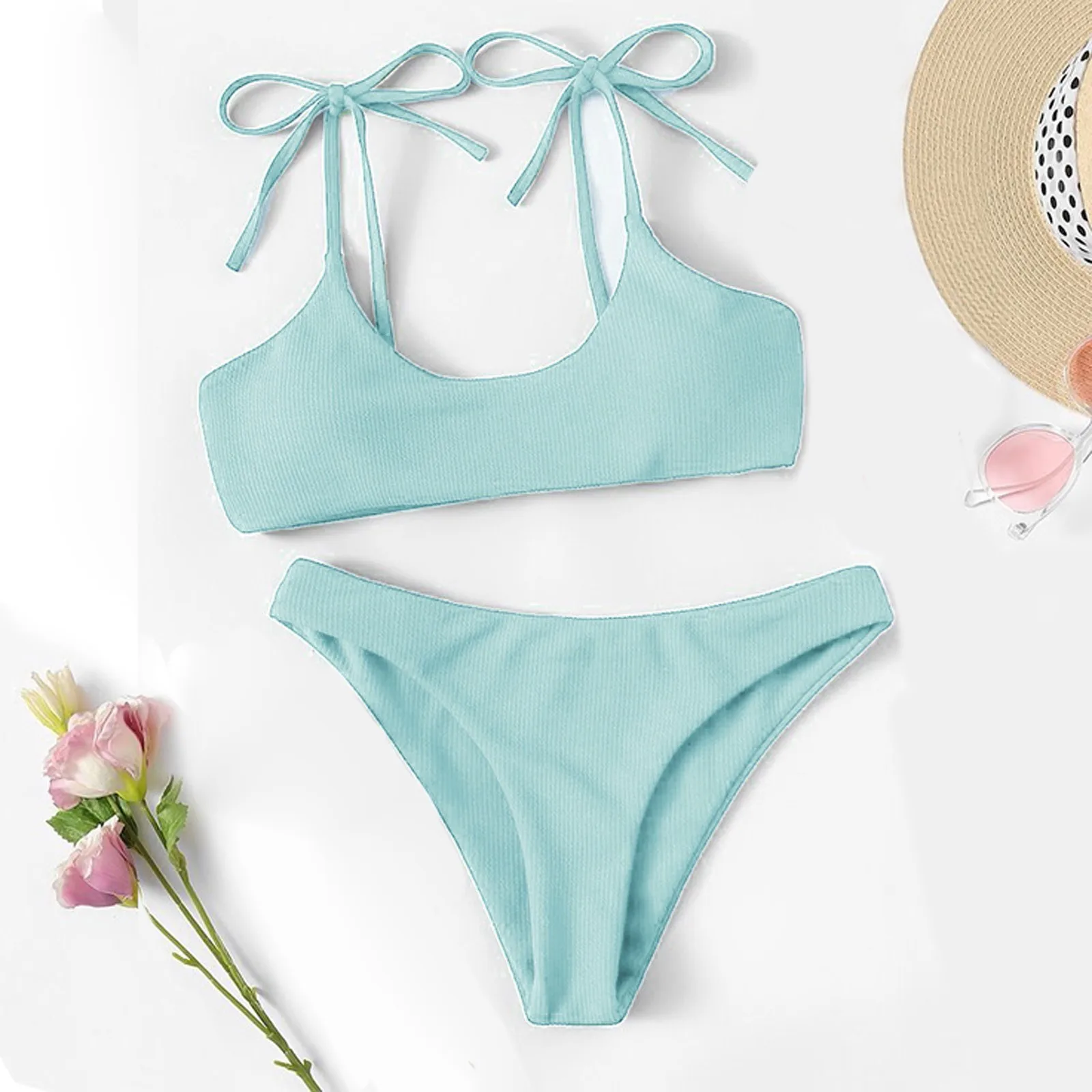 

Bikini Solid Strappy Bandage Bikinis Set White Push Up Bikini Swimwear Bandeau Brazilian Swimsuit Bathing Suit Maillot De Bain
