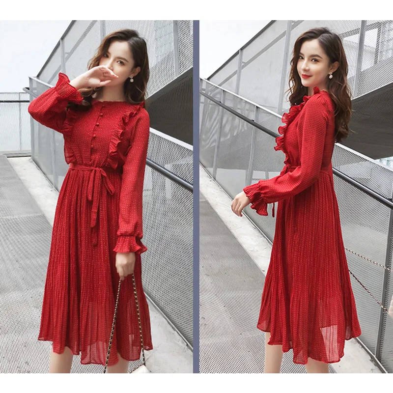 Женское шифоновое платье в горошек Liser элегантное винтажное стиле бохо с длинным