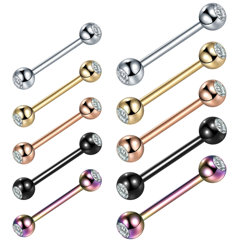 

1Pc Double Crystal Tongue Rings Tragus Piercing 14/16G Surgical Steel Industrial Barbell Tongue Studs Helix Ear Piercing Jewelry
