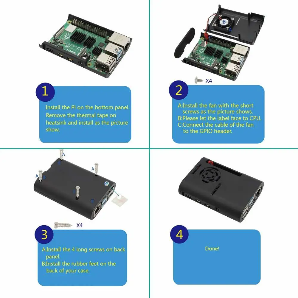 Чехол Raspberry Pi 4 чехол с охлаждающим вентилятором радиатор для Model B 4B 4|Аксессуары