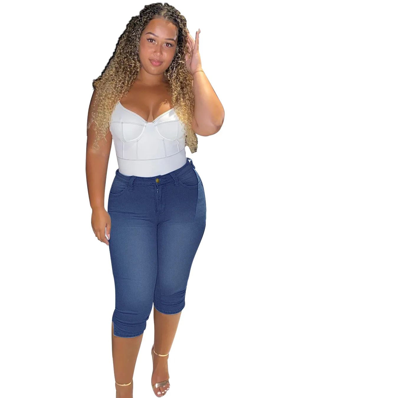 

Women's solid color high waist slim cropped denim pants high waisted jeans black pants women clothing womens jeans