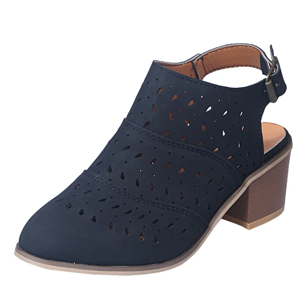 Vintage Rome Women's Ladies Sandals Hollow Out Square Heels Shoes Pure Color Solid Women Summer sandalias mujer 2020 |