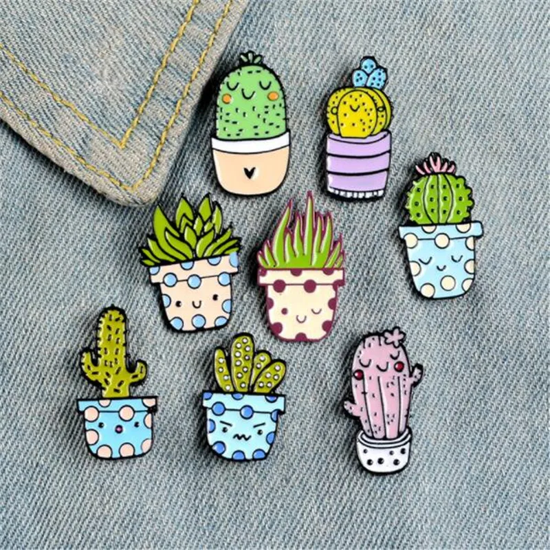 Модная новинка значок кактуса металлический мультфильм одежда украшения