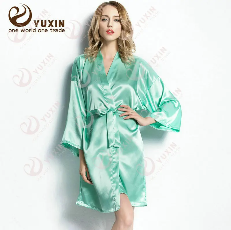 mint with printed Индивидуальный короткий халат на заказ, свадебное платье-кимоно, свадебные вечерние платья из искусственного шелка, мягкий домашний банный халат для женщин - Цвет: mint with printed