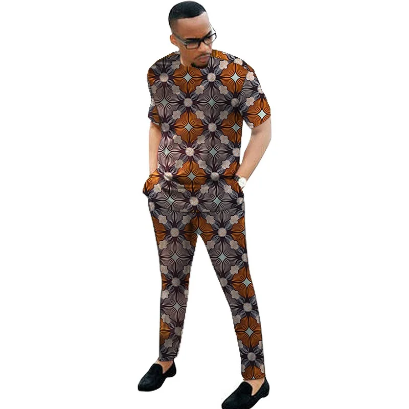 Африканские модные красочные мужские костюмы с принтом рубашка коротким рукавом