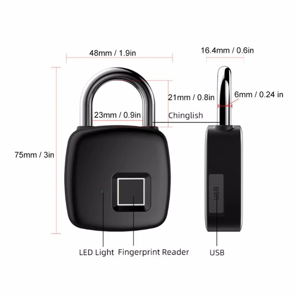 

P30 Pure Fingerprint Unlock Smart Fingerprint Door Lock Safe Padlock USB Charging Waterproof Keyless Anti-theft Lock