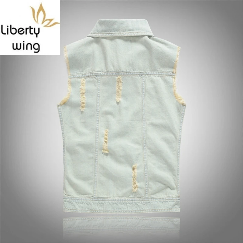 Новые летние узкие потертые джинсовые мужские классические рваные куртка без