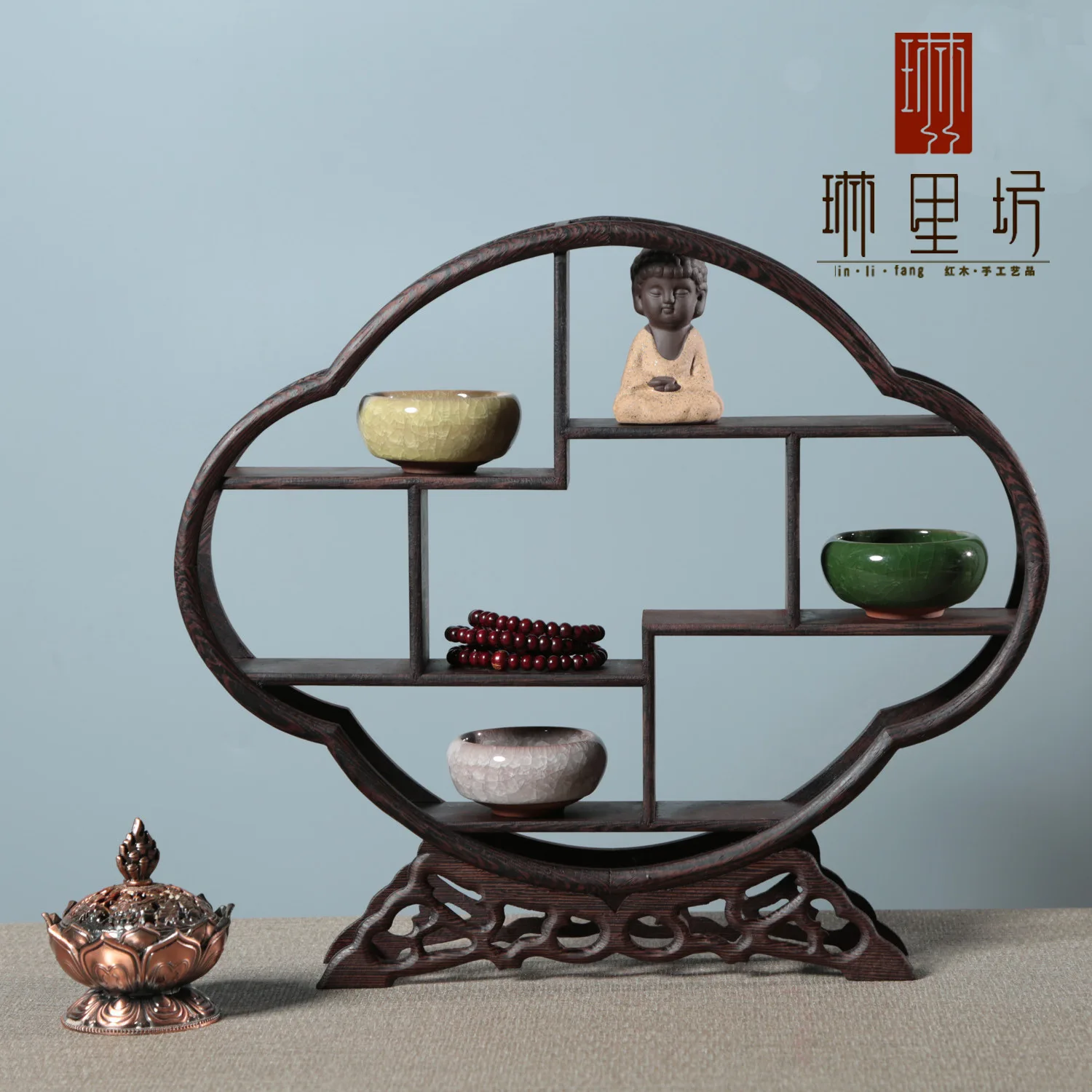 Delicate Solid Wenge Wood Antique Display Frame Wooden Shelf Chinese Style Storage Purple Clay Pot Tea Pets Ornaments Home Decor