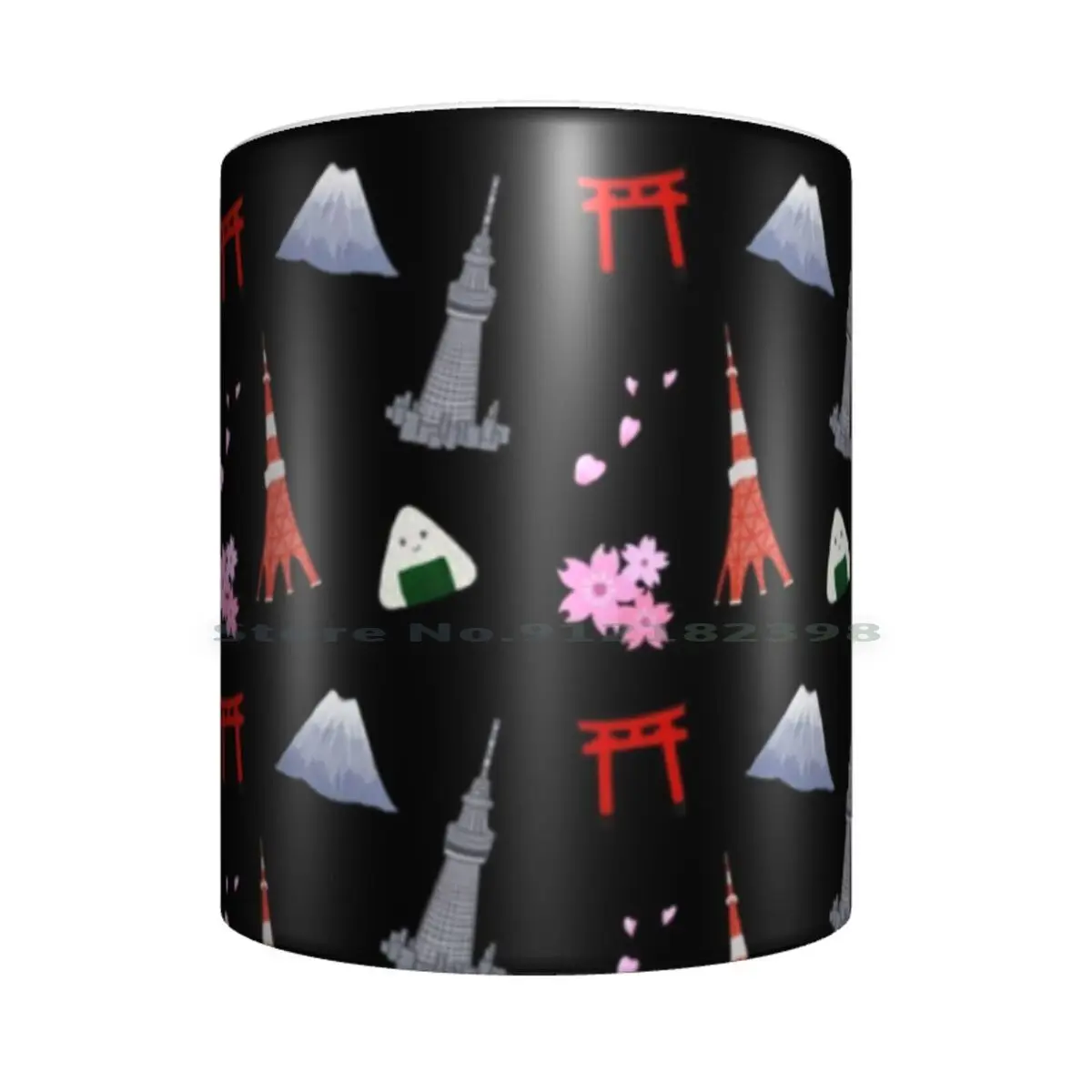 Японские иллюстрации с повторяющимся рисунком (черные) Керамические Кружки