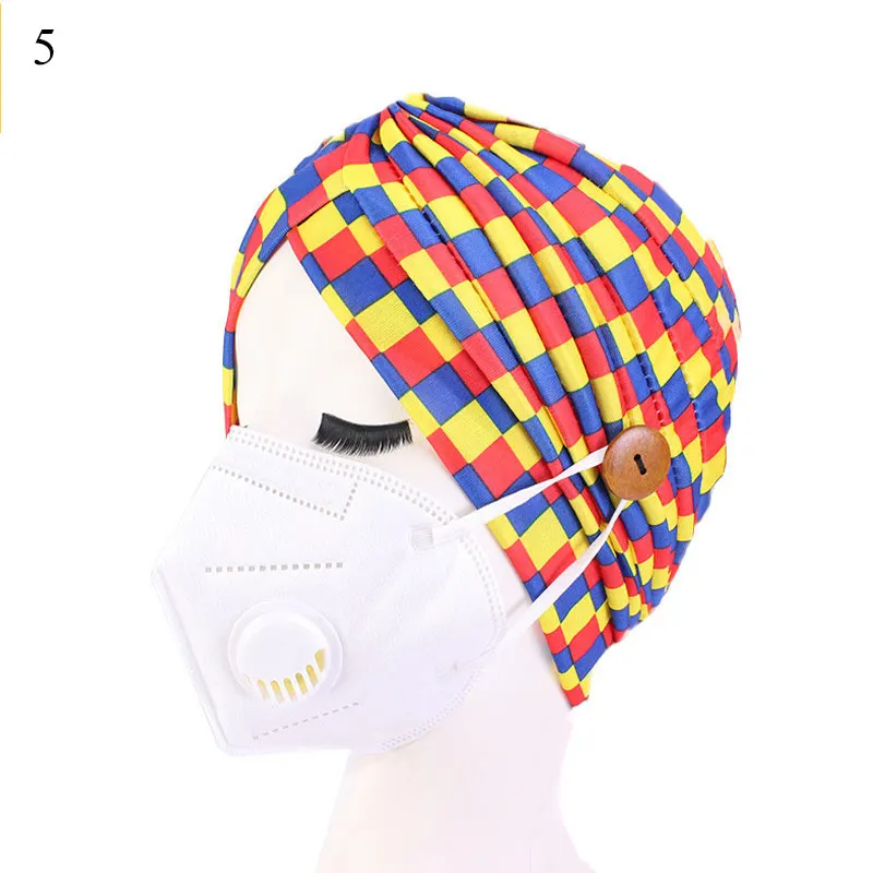 

Colorful New Muslim Nurse Hat Ruffle Women Turban Hair Cover Accessories Wave Caps Bonnet Hat Turban Protective Cap Headwrap