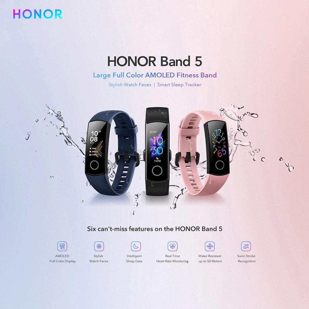 Honor Band 5 Globle Version Smart Wirstband Шагомер фитнес браслет трекер монитор сердечного ритма