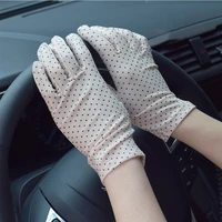 1pair fashion sunscreen wrist thin gloves dot elastic mittens women knitted fabric anti uv short mittens for driving