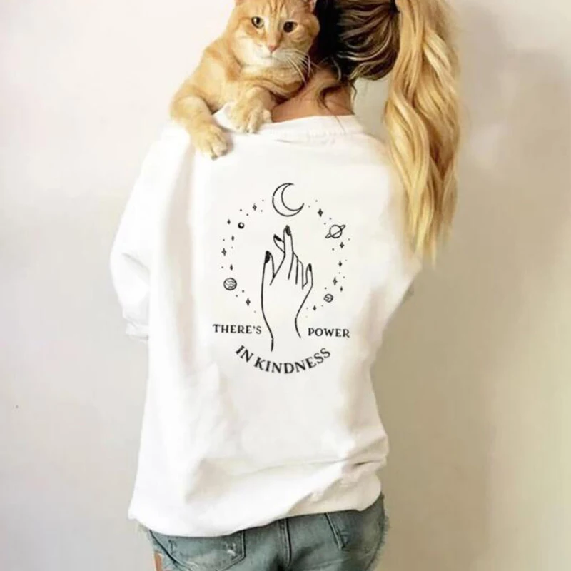 Женская толстовка с принтом на спине There's Power In Kindness пуловер круглым вырезом и