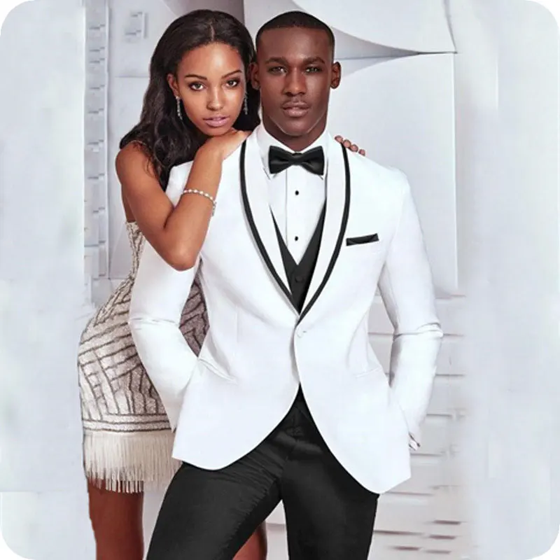 

White Men Suits for Wedding Suits Black Shawl Lapel Slim Fit Formal Prom Custom Blazer Tuxedos Best Man Terno Masculino 2 Pieces