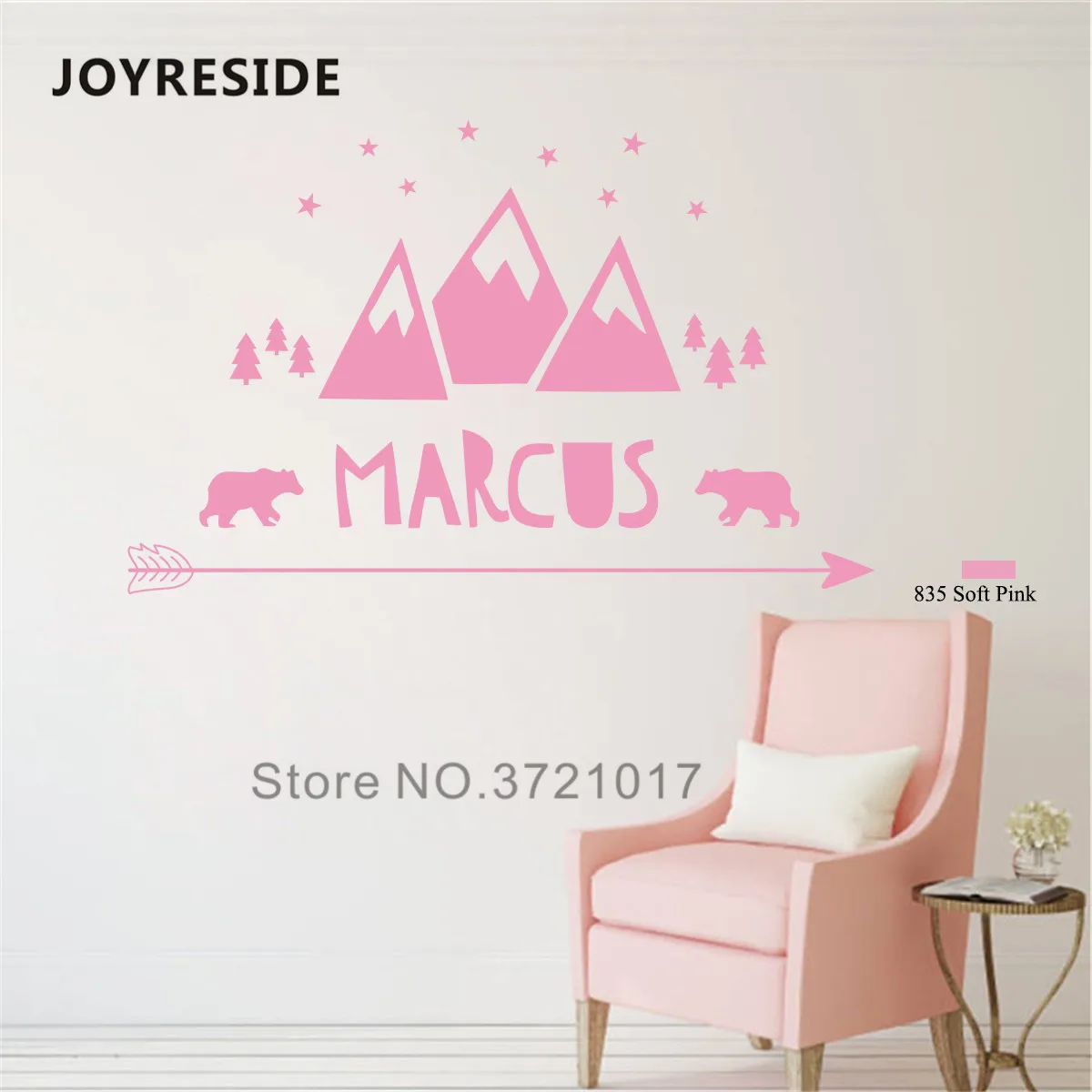 JOYRESIDE, маленькие горы, наклейка на стену, персонализированное имя, милая виниловая наклейка, декор для детской спальни, интерьерная дизайнерская наклейка, A622