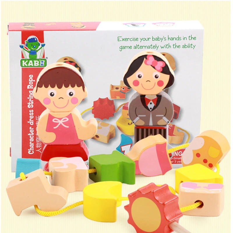 Деревянные игрушки детские цветочные бусы веревка шнуровка головоломка раннее