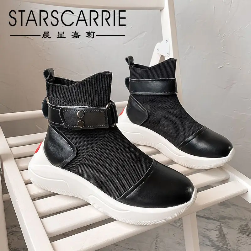 

High-top shoes flying woven socks shoes women's thick-soled increase 2021 new breathable socks boots riding boots ins tide