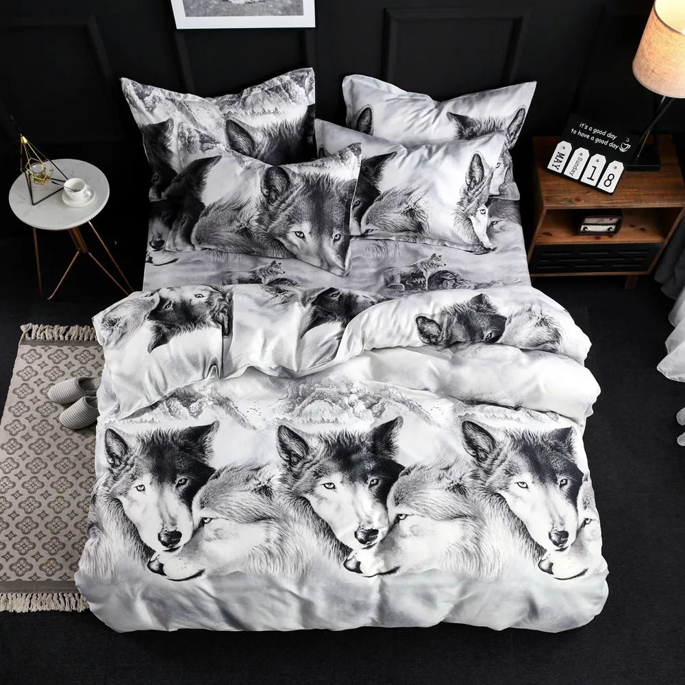 

White Wolf Bedding Set Design Aniaml Duvet Cover Sets Pillow Covers Queen Single Twin Size Bed Linen