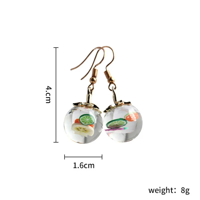 Креативные милые серьги подвески с фруктовым стеклянным шариком модные