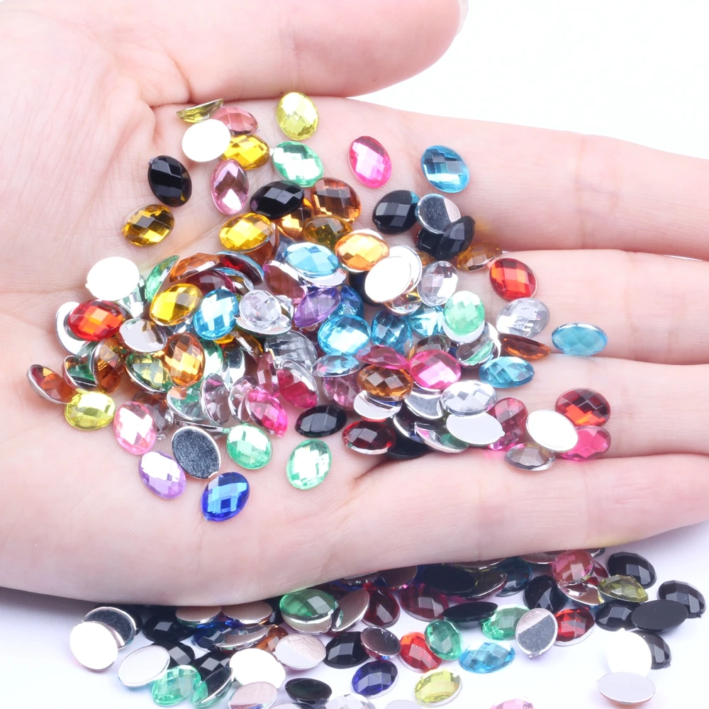 

Oval Shape 100pcs 6x8mm Flatback Earth Facets Acrylic Rhinestone Nail Art Decorations Strass High Shine Nail Art Stones
