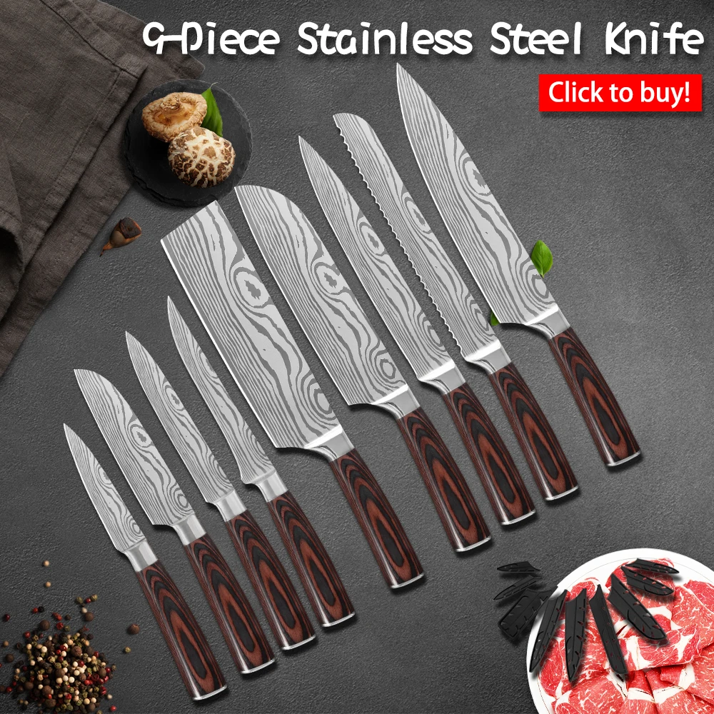 Дамаск 9 шт. набор кухонных ножей из дамасской нержавеющей стали|Кухонные ножи| |