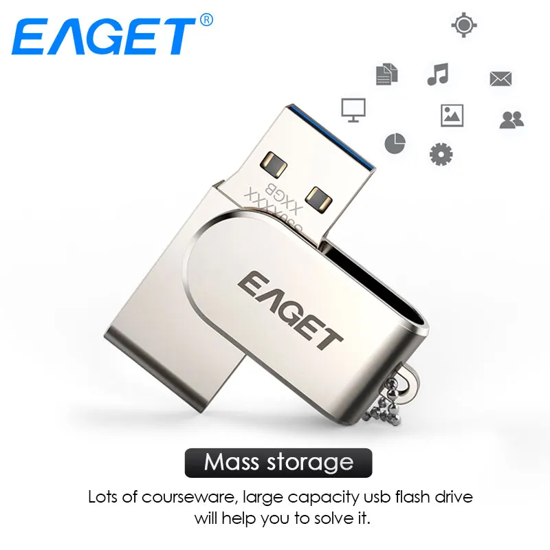 EAGET USB флэш-накопитель, 32 ГБ металлическая Флэшка высокоскоростная USB 3. 0 карта памяти 64 ГБ флеш-накопитель реальная емкость