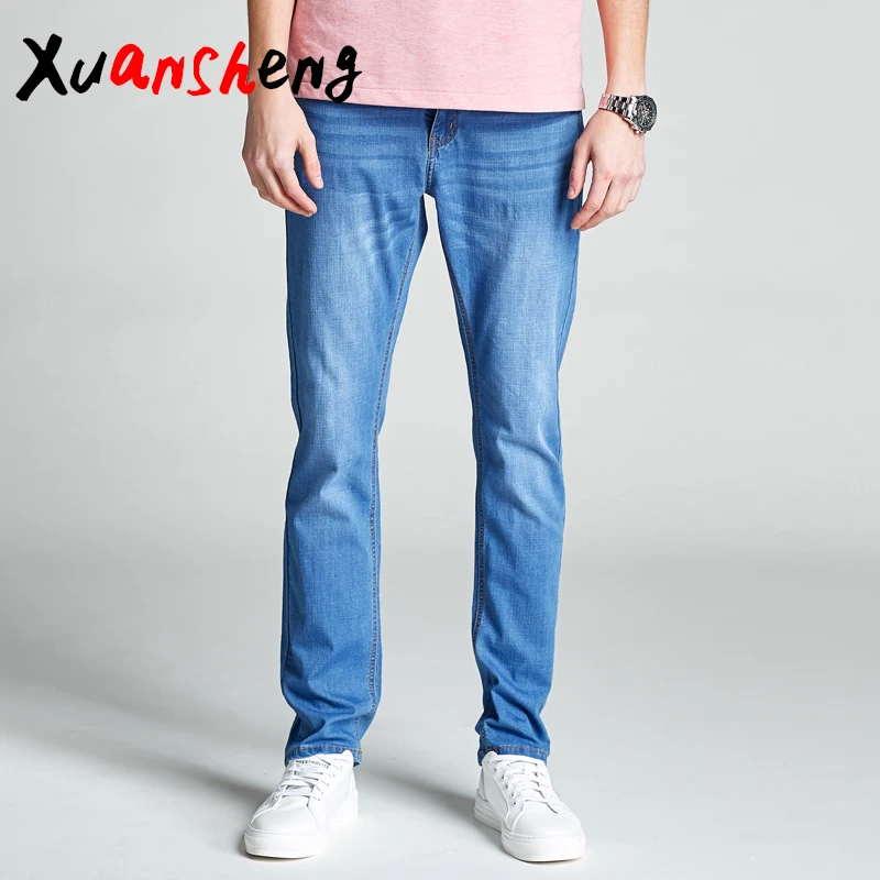 Джинсы Xuansheng мужские тонкие классические прямые Стрейчевые повседневные уличные