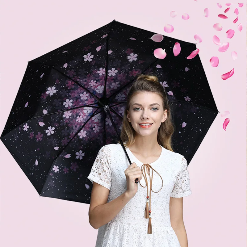 Складной зонт солнечный с защитой от ультрафиолета черное покрытие дождя