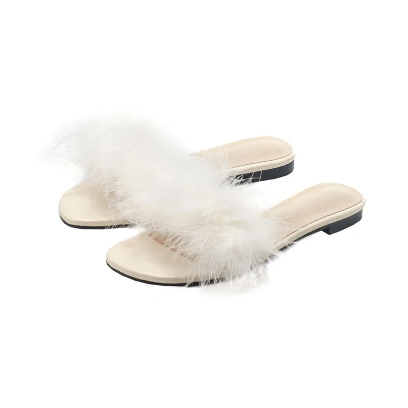 

Wool shoes sandals large size women's shoes 2021 summer new Korean version of all-match flat shoes fashion cute slippers