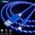 2 м Магнитный usb-кабель потока световой светодиодное освещение зарядки Мобильный телефон шнур для iphone Android с разъемом Micro USB Type-C для Магнит длинный провод