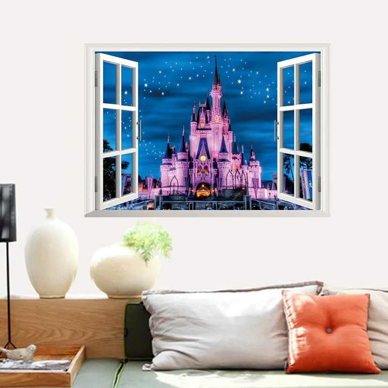 Disney замок 3DVIEW оконные наклейки на стену для спальни аксессуары детской комнаты