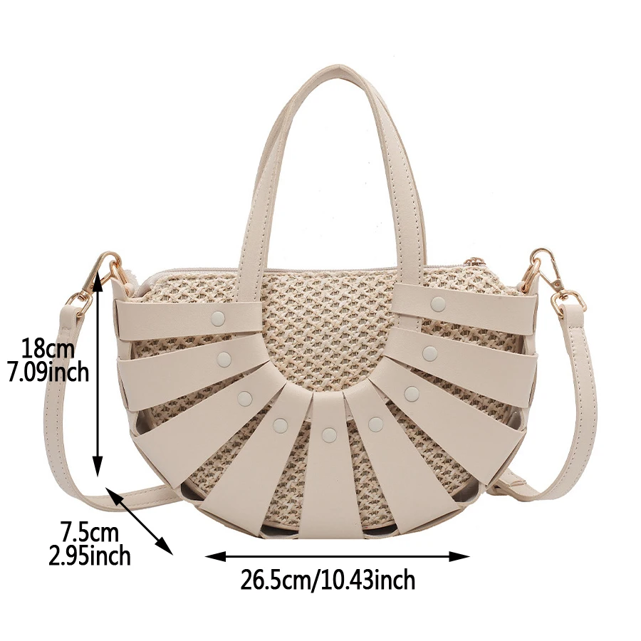 

Summer Straw Semicircle Design Small Tote Bags for Women 2021 Lady Beach Shoulder Crossbody Simple Bag Female Travel Handbags