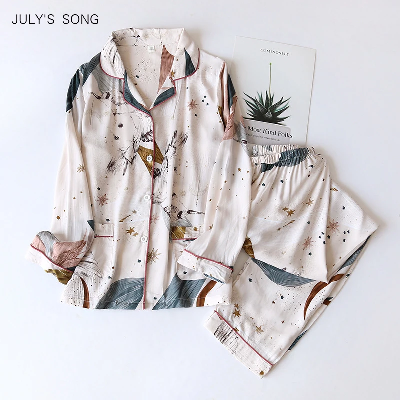 Pijama manga larga con bolsillos estampados, fresco, de verano. Económico y a a moda