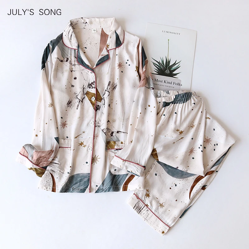 Женская пижама JULY'S SONG из 100% вискозы повседневная одежда для сна с длинным