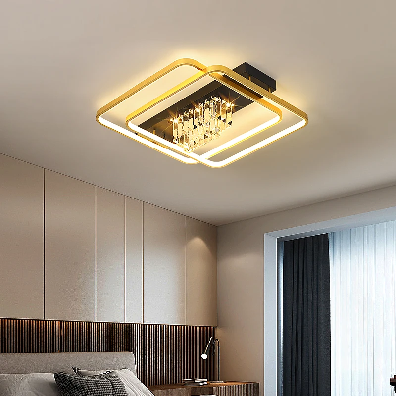 

Power 52W Suitable for Room 8-15m² Diameter 52cm Gold and Black/White LED Ceiling Chandelier Iron Lamp Body Imitation Crystal