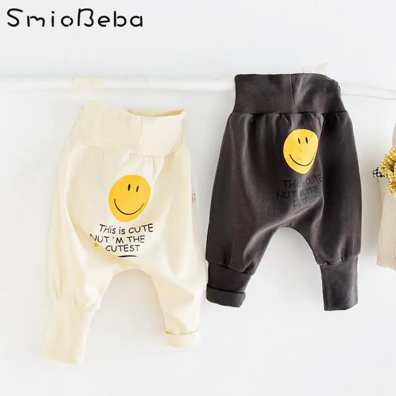 

Baby Summer Solid Leggings 1-3Y Ins Boys And Girls Cartoon Smile High Waist Leg Pp Pants Cute Bag Fart Sport Trousers Harem Kids