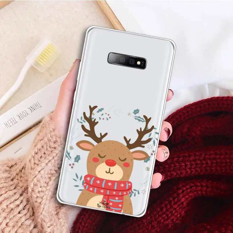 

Christmas Deer cute cartoon Phone Case Transparent For Samsung Galaxy A 71 21s S note 8 9 10 plus 20 ultra