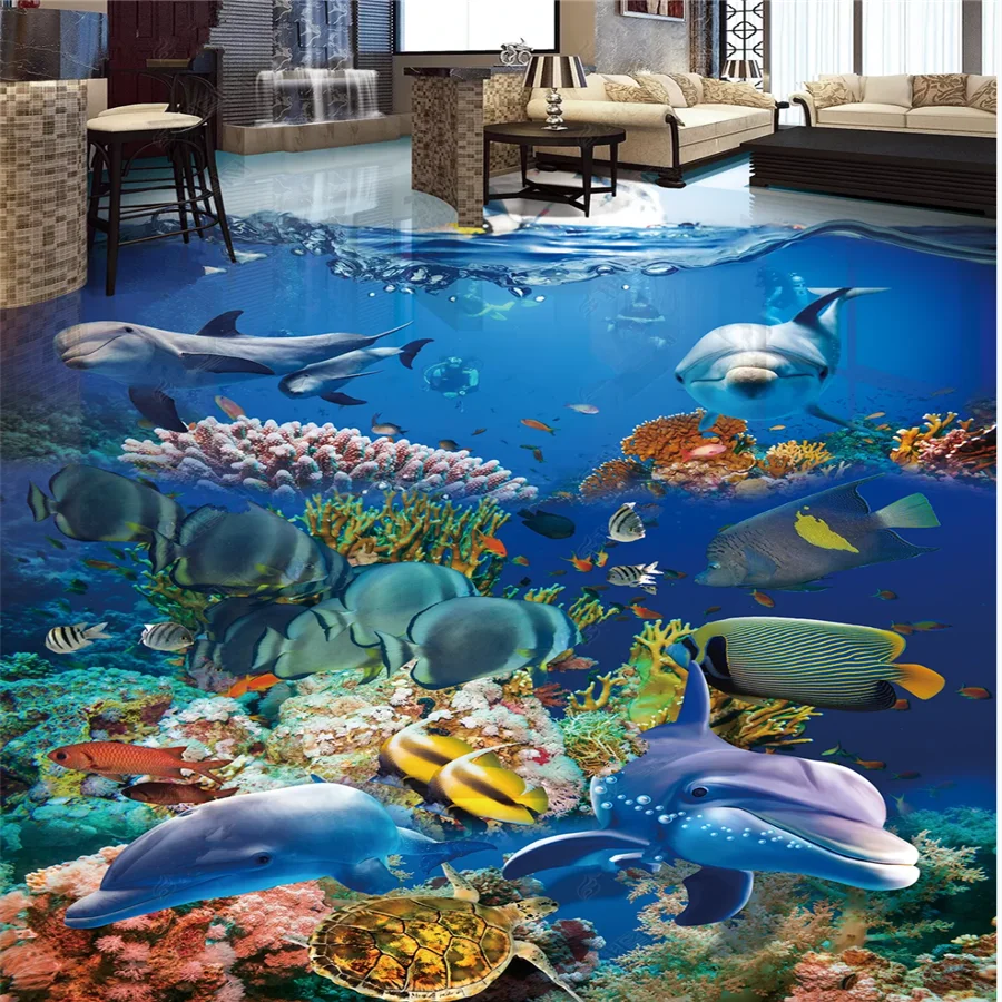 Картина для пола на заказ 3d подводный мир Дельфин 3D стерео напольная плитка
